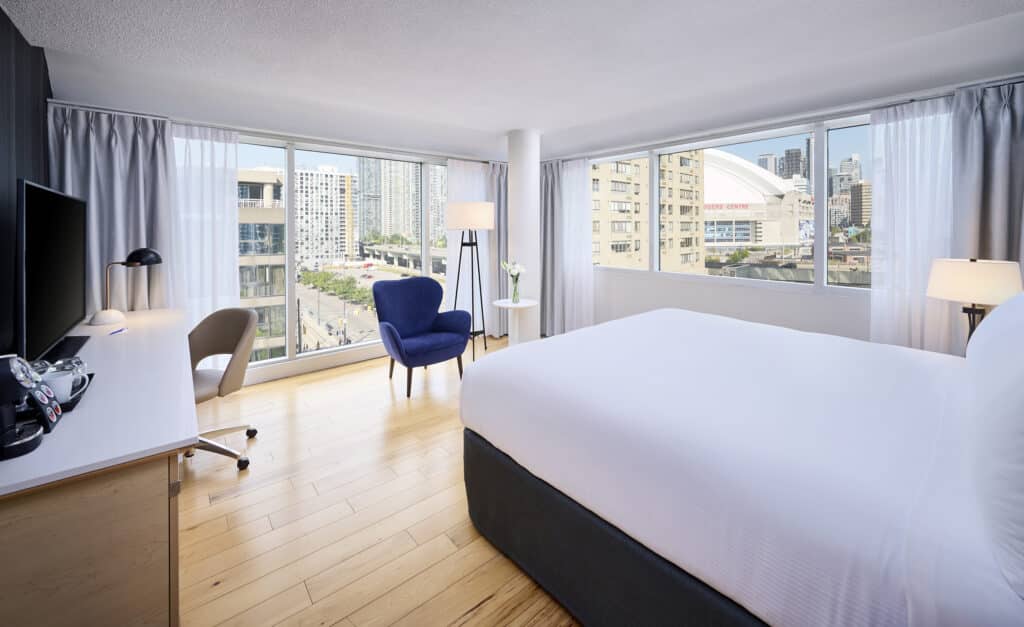 The Radisson Blu offers a stylish and contemporary stay, with stunning views of the harbourfront and downtown Toronto.